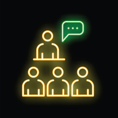 Neon sign concept of a manager speaking to a group of employees about a new project