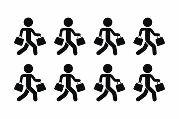 set of Man running with shopping bags icon silhouette vector illustration