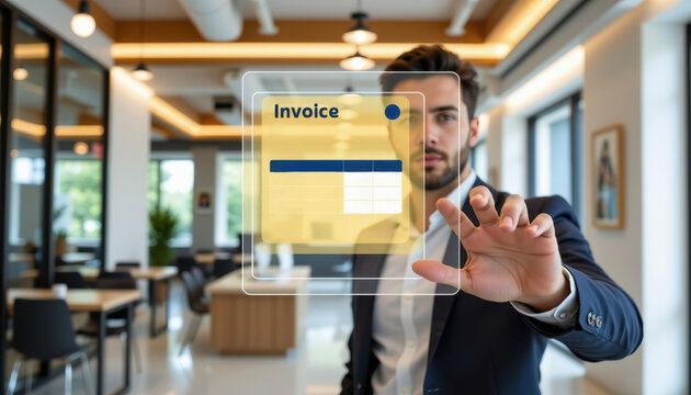 Invoice business office digital technology man touchscreen modern professional