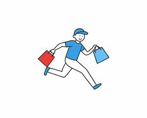 Man running with shopping bags vector illustration, isolated on white background