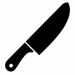 Black silhouette of a sharp chef's knife with a handle and hole