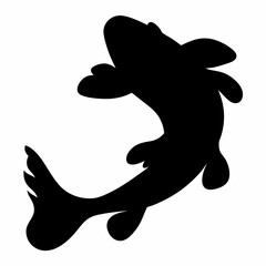 A captivating black silhouette of a koi fish swimming gracefully upwards
