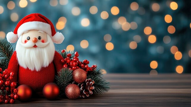 Cozy Christmas kitchen decor featuring a charming Santa, festive flowers, and delightful miniature houses for holiday cheer