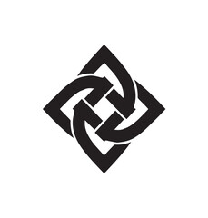Intertwined square four-leaf knot abstract geometric shape silhouette vector illustration logo.