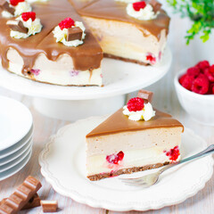 Kinder Chocolate Cheesecake with Raspberries – Homemade Dessert