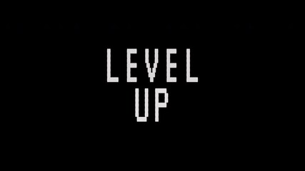 Pixelated retro LEVEL UP' text animation on black screen background. 4K video text animation for vintage arcade game - Powered by Adobe