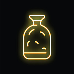 Glowing neon line icon of a full sack isolated on a black background, suitable for highlighting elements on a webpage or document