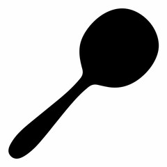 A simple black silhouette illustration of a common cooking and eating spoon