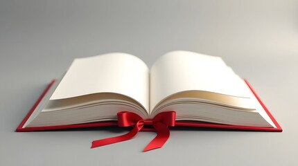 An elegant open book with a red ribbon, symbolizing creativity and the power of imagination.