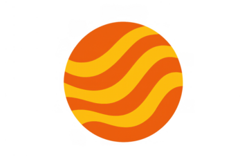 Abstract orange and yellow circle logo design with wavy stripes, representing energy, sun, or a modern brand identity on transparent background