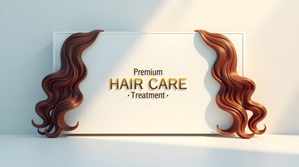 Elegant display of wavy hair framing a premium hair care treatment sign.