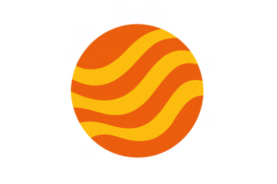 Abstract orange and yellow circle logo design with wavy stripes, representing energy, sun, or a modern brand identity on transparent background