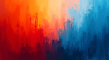 A vibrant abstract artwork blending warm orange and cool blue tones, creating a dynamic visual contrast.