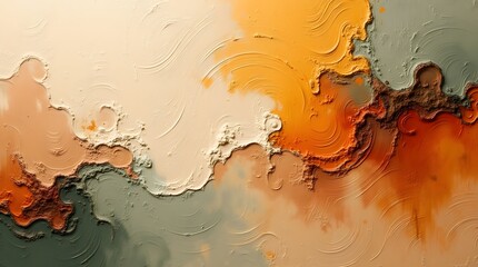 An abstract painting featuring fluid swirls of earthy tones and textures, evoking warmth and serenity.