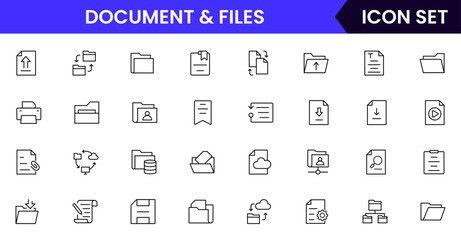 Document files vector web line icon collection, sleek illustrations of files, folders, archives, digital tools for organized, efficient designs.