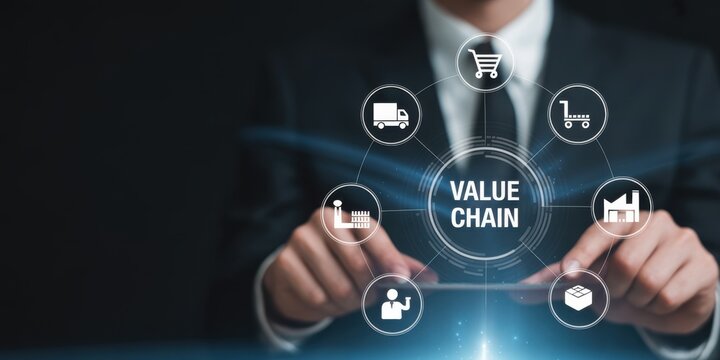 Value Chain Visionary: A business executive presents the core concept of value chain, emphasizing its pivotal role in the supply chain optimization and business strategy