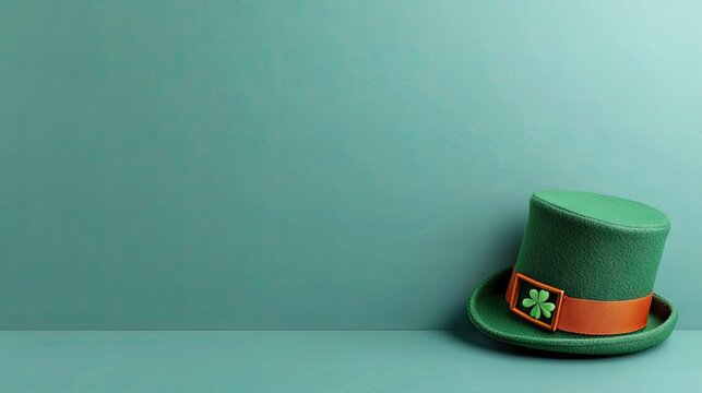Celebrate St. Patrick's Day with a vibrant banner featuring a green hat and Ireland's flag against a turquoise backdrop ready for your message