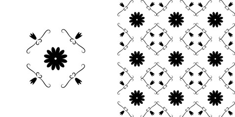 Seamless Floral Vector Pattern in Black and White
