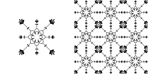 Seamless Floral Vector Pattern in Black and White