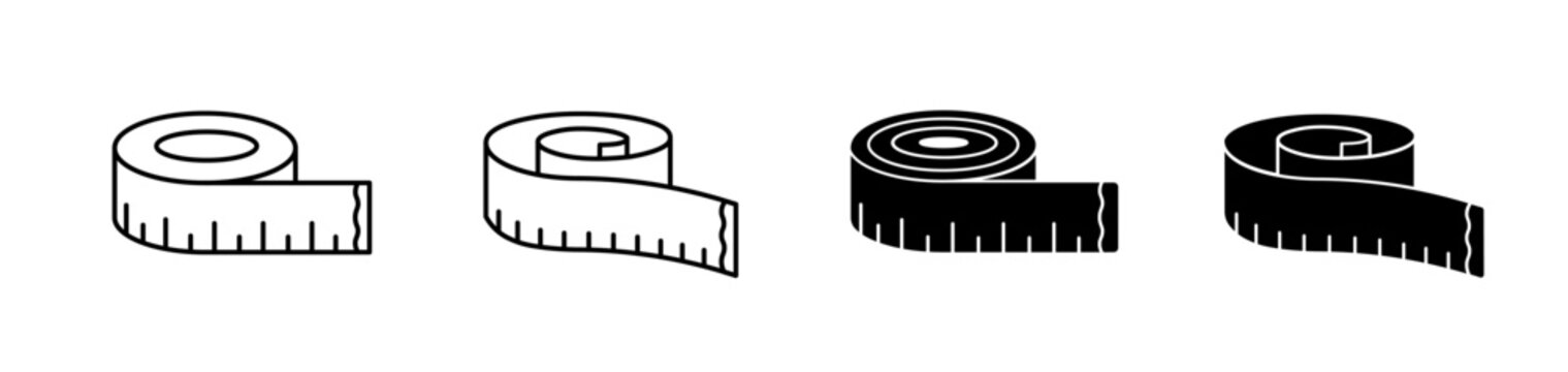Measuring tape icon set. Sewing tool, lose weight concept. Editable stroke. Vector illustration. 
