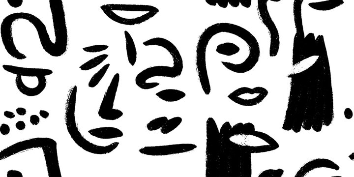 Minimalist abstract face profiles in black and white pattern for modern art design
