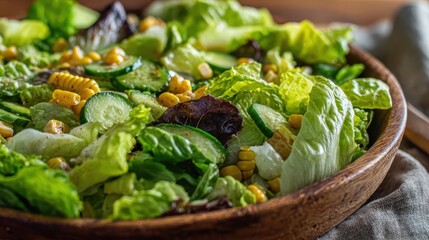 Fresh and Vibrant Salad Bowl with Green Vegetables and Corn