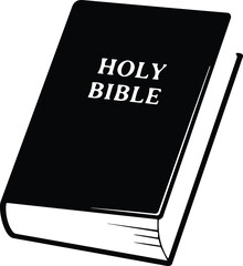 Holy Bible book illustration in black and white, religious symbol vector, faith, Christianity, scripture, worship, and spiritual literature design