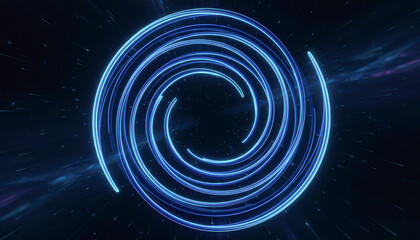 A glowing spiral pattern against a dark background, evoking a sense of motion and energy in a cosmic or abstract theme.
