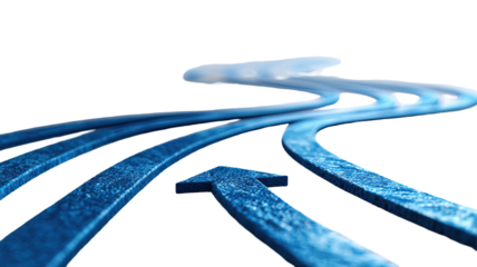 Abstract futuristic road with dynamic blue arrows moving off-road direction symbolizing motion speed navigation and modern digital transportation concept background