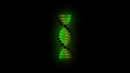 The dna is spinning. glowing green,and ,yellow, color  video animation. 4k. HD vedio isolate on blank bankground.
