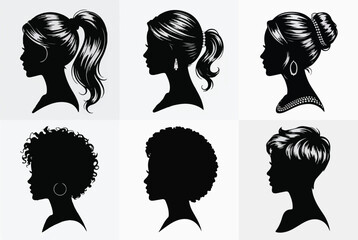 Silhouettes of Women with Different Hairstyles