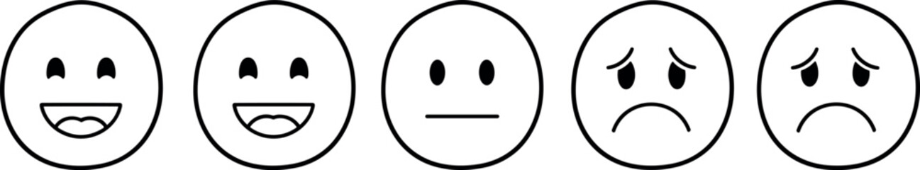 Fototapeta premium Emoticons expressing various emotions happiness, joy, neutrality, sadness, and depression in simple line art
