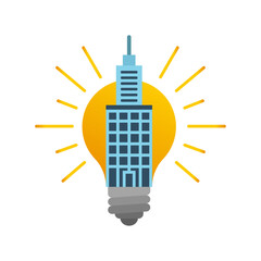 Creative Building in Light Bulb Idea Concept for Business Inspiration and Innovation Strategy.  Flat Icon Design for Construction Business