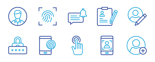 User account line editable icon set. Containing profile, login, avatar, connect, password, username, add friend and more. Editable stroke. Vector illustration