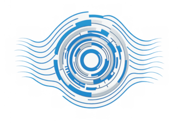 Digital eye scanner with abstract technological elements, representing security, cybernetics, and advanced data processing