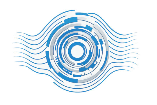 Digital eye scanner with abstract technological elements, representing security, cybernetics, and advanced data processing