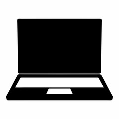 Black silhouette of an open laptop on white background, minimalist style