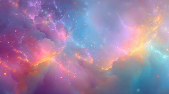 Magical clouds background with pastel colors and glowing stars fantasy world