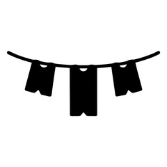 A simple black and white banner with three flags hanging along thread