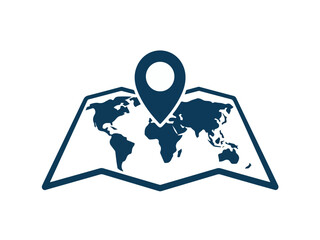 World Map with Location Pin Icon