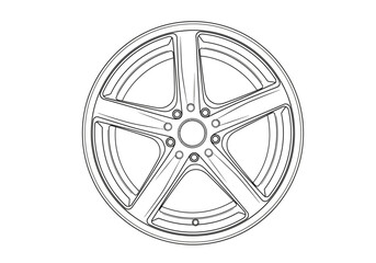 Obraz premium Detailed Line Art of a Five-Spoke Car Wheel Rim.