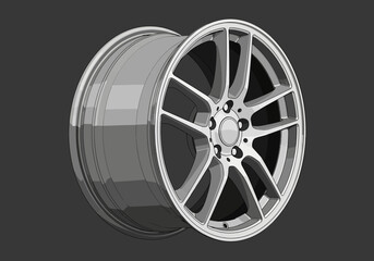 Fototapeta premium Silver Alloy Car Wheel with Multi-Spoke Design and Glossy Finish.