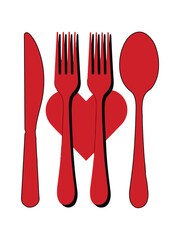 Red Cutlery with Heart Shape