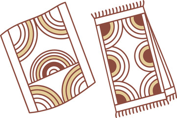 Two stylized rugs with a retro rainbow pattern on a white background