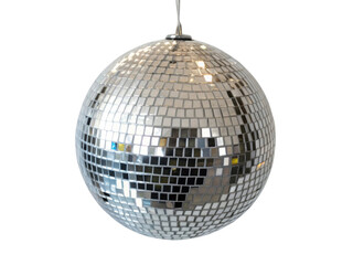 Fototapeta premium Classic hanging disco ball with reflective mirror glitter sphere. fun and festive object for dance party, celebration and music