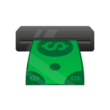ATM slot with money inserting for financial transaction. Money comes out of the ATM. Vector illustration.
