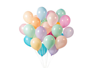 Joyful bunch of pastel colorful balloon decoration for festive party celebration, isolated on transparency background for happy event