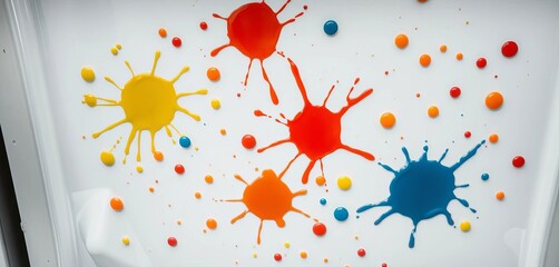 Close-up of colorful food splatters on a pristine white dishwasher door, mess, white