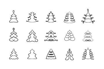 Christmas-tree outline, Evergreen Christmas tree icon vector. Festive Holiday Line Art Illustration.