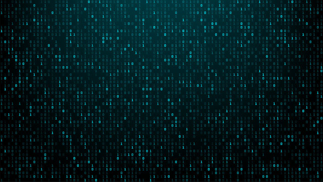 Digital screen displaying binary code with zero and one digits. Abstract virtual data stream for technology background. Futuristic hud interface texture.